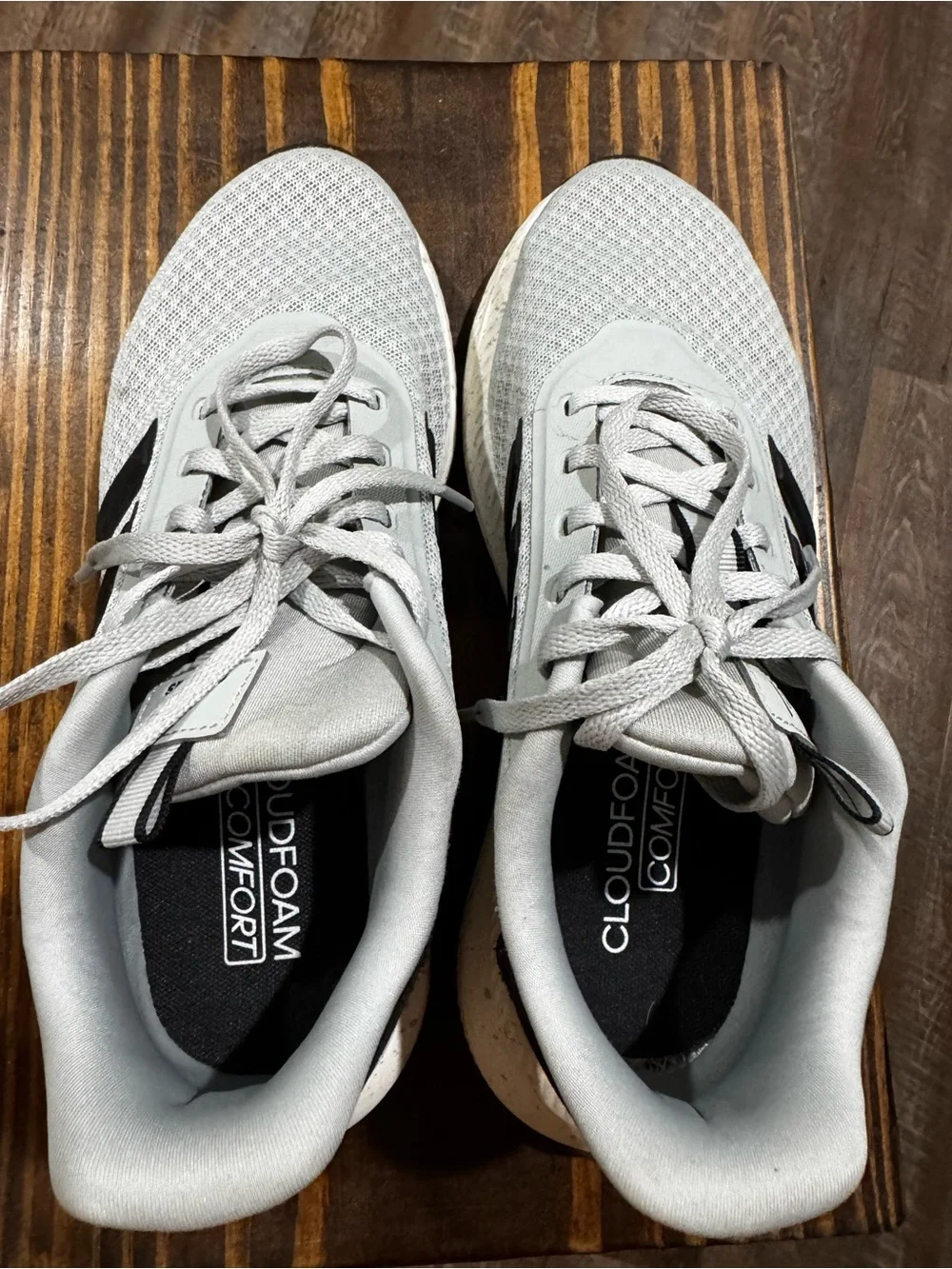 Adidas Cloudfoam Light Grey Running Shoes with Black Stripes